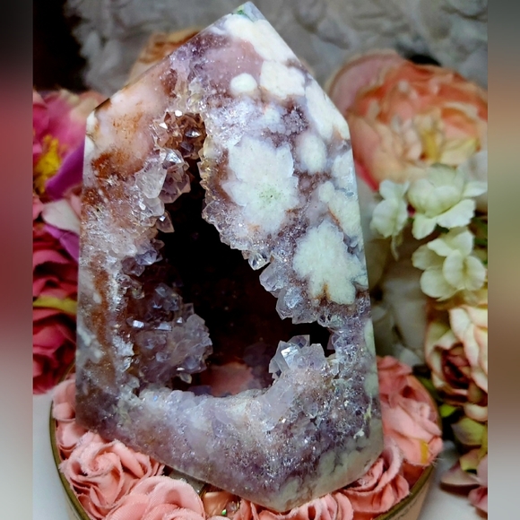 Huge High Quality Pink Amethyst Sakura Flower Agate Tower - Picture 13 of 16